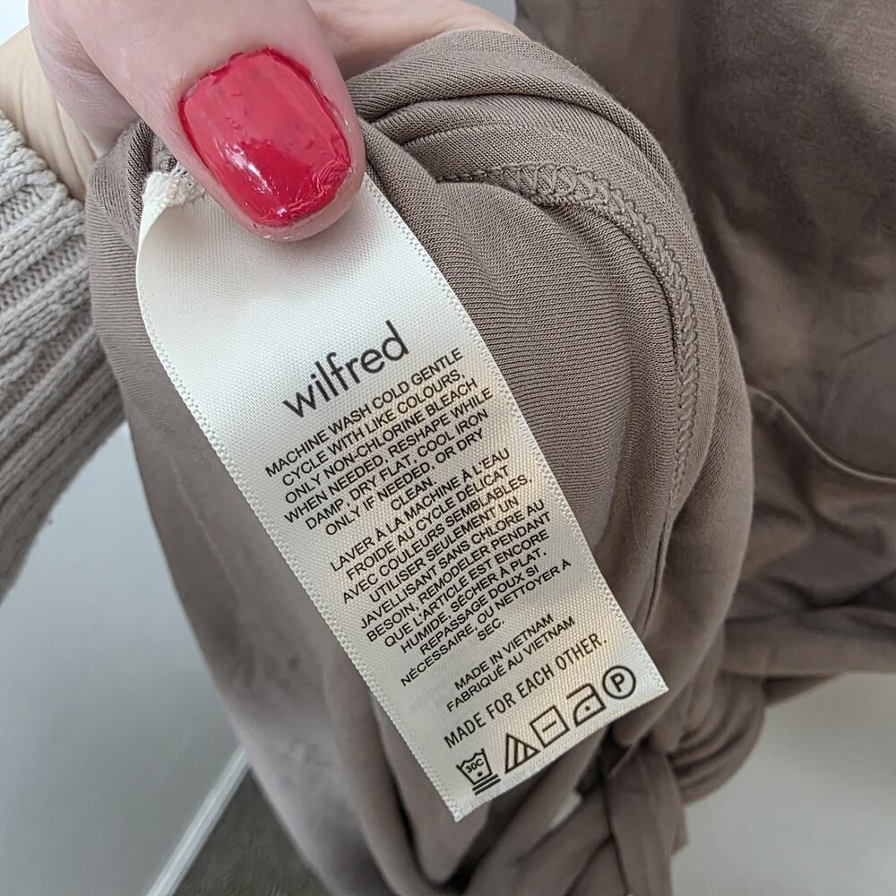 Aritzia Wilfred Taupe Tie Saturn Long Sleeve Minimalist Midi Dress Size Large‎ - Picture 7 of 9